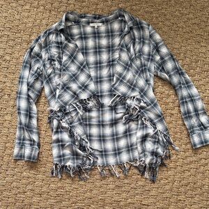 Plaid Fringe Open Front Shirt